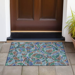 Piper Looms Chantille Geometric ACN2208 Blue Machine Washable Area Rug Scatter Outdoor Lifestyle Image Feature