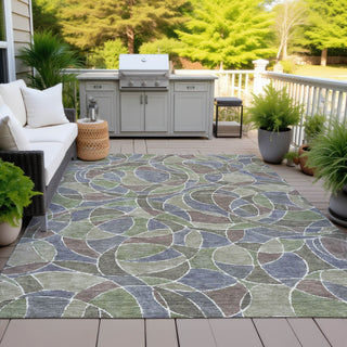 Piper Looms Chantille Geometric ACN2208 Green Machine Washable Area Rug Outdoor Lifestyle Image Feature