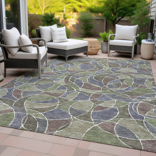 Piper Looms Chantille Geometric ACN2208 Green Machine Washable Area Rug Outdoor Lifestyle Image Feature
