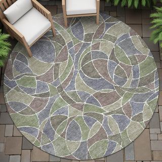 Piper Looms Chantille Geometric ACN2208 Green Machine Washable Area Rug Round Outdoor Lifestyle Image Feature