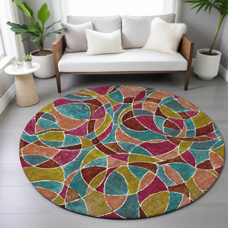 Piper Looms Chantille Geometric ACN2208 Merlot Machine Washable Area Rug Round Lifestyle Image Feature
