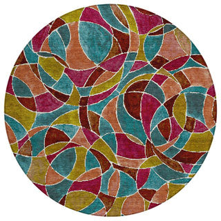 Piper Looms Chantille Geometric ACN2208 Merlot Machine Washable Area Rug Round Main Image