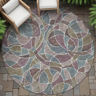 Piper Looms Chantille Geometric ACN2208 Plum Machine Washable Area Rug Round Outdoor Lifestyle Image Feature