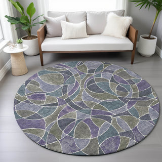 Piper Looms Chantille Geometric ACN2208 Purple Machine Washable Area Rug Round Lifestyle Image Feature