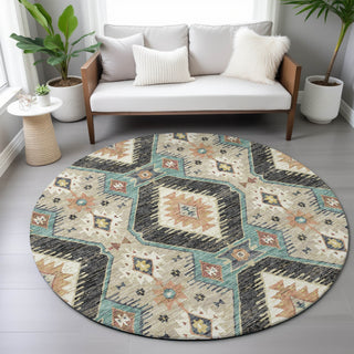 Piper Looms Chantille Moroccan ACN2210 Black Machine Washable Area Rug Round Lifestyle Image Feature