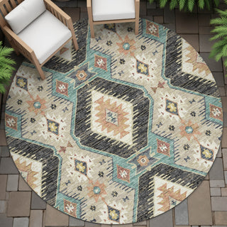 Piper Looms Chantille Moroccan ACN2210 Black Machine Washable Area Rug Round Outdoor Lifestyle Image Feature