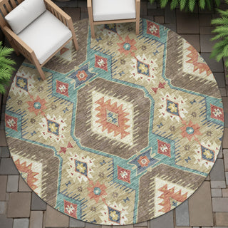 Piper Looms Chantille Moroccan ACN2210 Khaki Machine Washable Area Rug Round Outdoor Lifestyle Image Feature