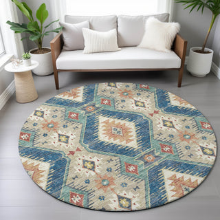 Piper Looms Chantille Moroccan ACN2210 Navy Machine Washable Area Rug Round Lifestyle Image Feature