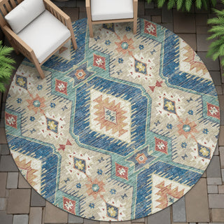 Piper Looms Chantille Moroccan ACN2210 Navy Machine Washable Area Rug Round Outdoor Lifestyle Image Feature