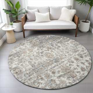 Piper Looms Chantille Modern ACN2211 Taupe Machine Washable Area Rug Round Lifestyle Image Feature