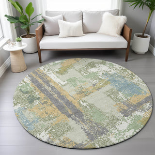 Piper Looms Chantille Abstract ACN2212 Aloe Machine Washable Area Rug Round Lifestyle Image Feature