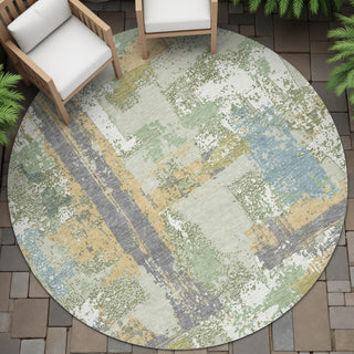Piper Looms Chantille Abstract ACN2212 Aloe Machine Washable Area Rug Round Outdoor Lifestyle Image Feature