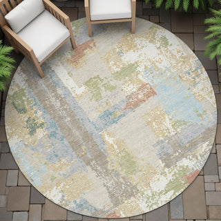 Piper Looms Chantille Abstract ACN2212 Beige Machine Washable Area Rug Round Outdoor Lifestyle Image Feature