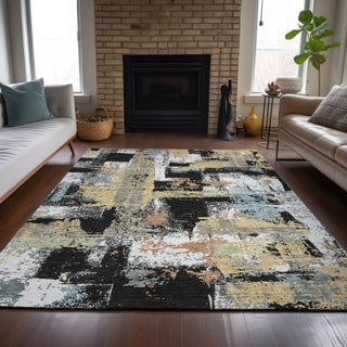 Piper Looms Chantille Abstract ACN2212 Black Machine Washable Area Rug Lifestyle Image Feature