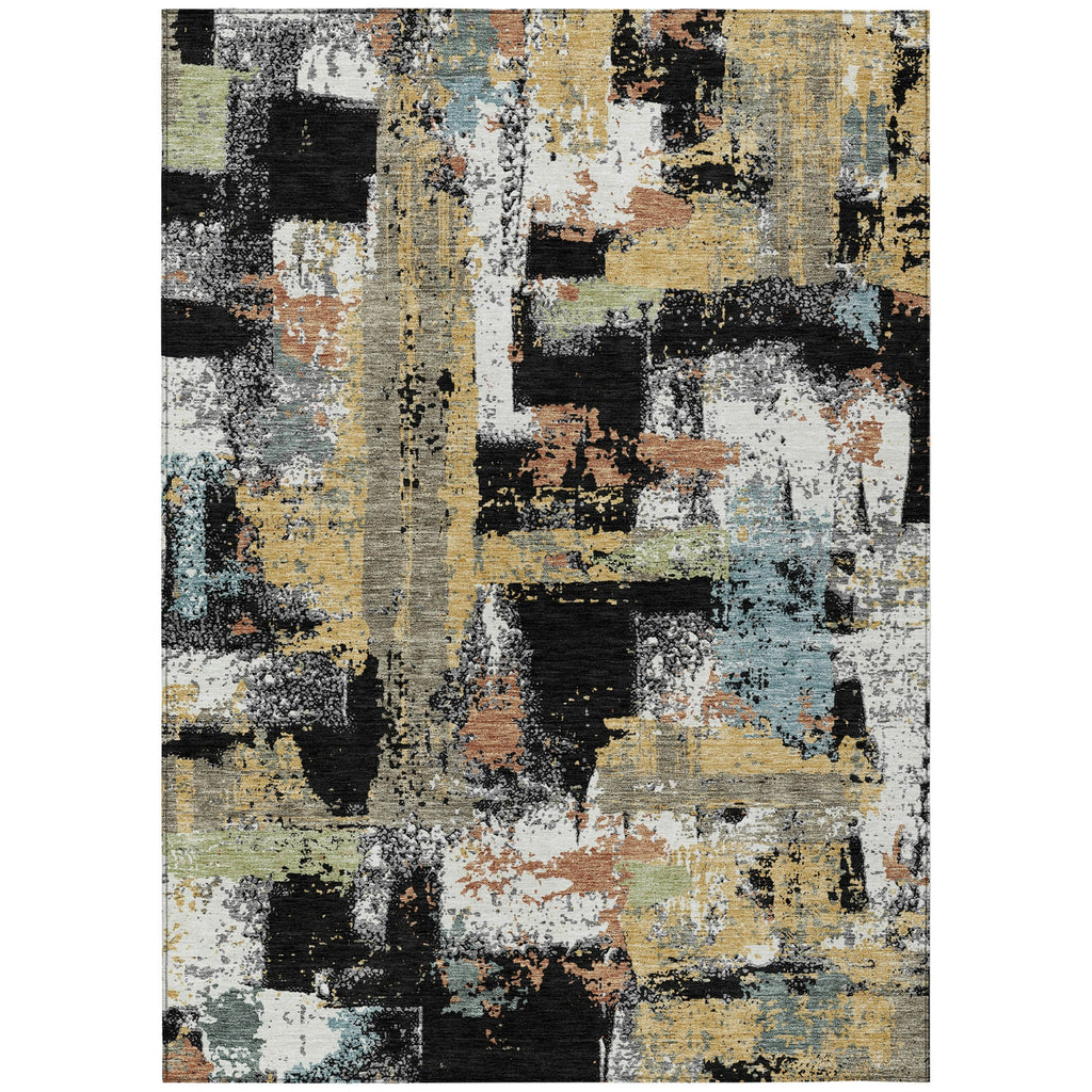 Piper Looms Chantille Abstract ACN2212 Black Machine Washable Area Rug main image