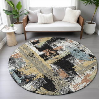 Piper Looms Chantille Abstract ACN2212 Black Machine Washable Area Rug Round Lifestyle Image Feature