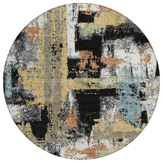 Piper Looms Chantille Abstract ACN2212 Black Machine Washable Area Rug Round Main Image