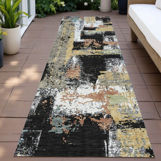 Piper Looms Chantille Abstract ACN2212 Black Machine Washable Area Rug Runner Outdoor Lifestyle Image Feature