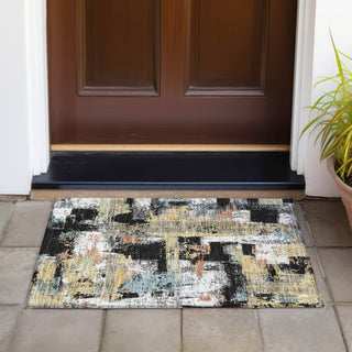 Piper Looms Chantille Abstract ACN2212 Black Machine Washable Area Rug Scatter Outdoor Lifestyle Image Feature