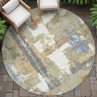 Piper Looms Chantille Abstract ACN2212 Ivory Machine Washable Area Rug Round Outdoor Lifestyle Image Feature