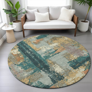 Piper Looms Chantille Abstract ACN2212 Seafoam Machine Washable Area Rug Round Lifestyle Image Feature