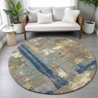 Piper Looms Chantille Abstract ACN2212 Taupe Machine Washable Area Rug Round Lifestyle Image Feature