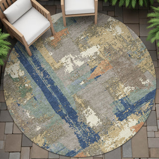 Piper Looms Chantille Abstract ACN2212 Taupe Machine Washable Area Rug Round Outdoor Lifestyle Image Feature