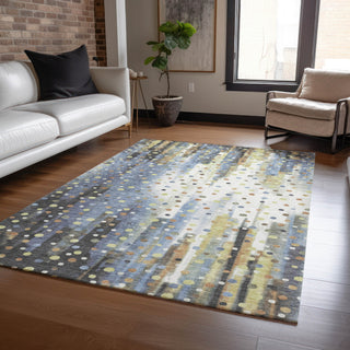 Piper Looms Chantille Geometric ACN2213 Denim Machine Washable Area Rug Lifestyle Image Feature