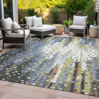 Piper Looms Chantille Geometric ACN2213 Denim Machine Washable Area Rug Outdoor Lifestyle Image Feature