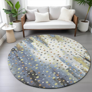 Piper Looms Chantille Geometric ACN2213 Denim Machine Washable Area Rug Round Lifestyle Image Feature