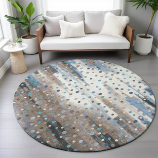 Piper Looms Chantille Geometric ACN2213 Taupe Machine Washable Area Rug Round Lifestyle Image Feature