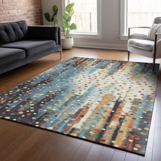 Piper Looms Chantille Geometric ACN2213 Teal Machine Washable Area Rug Lifestyle Image Feature