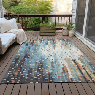 Piper Looms Chantille Geometric ACN2213 Teal Machine Washable Area Rug Outdoor Lifestyle Image Feature