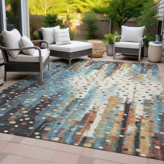 Piper Looms Chantille Geometric ACN2213 Teal Machine Washable Area Rug Outdoor Lifestyle Image Feature