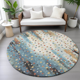 Piper Looms Chantille Geometric ACN2213 Teal Machine Washable Area Rug Round Lifestyle Image Feature
