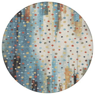 Piper Looms Chantille Geometric ACN2213 Teal Machine Washable Area Rug Round Main Image