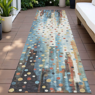 Piper Looms Chantille Geometric ACN2213 Teal Machine Washable Area Rug Runner Outdoor Lifestyle Image Feature