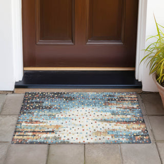 Piper Looms Chantille Geometric ACN2213 Teal Machine Washable Area Rug Scatter Outdoor Lifestyle Image Feature