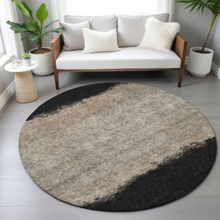 Piper Looms Chantille Stripes ACN2214 Black Machine Washable Area Rug Round Lifestyle Image Feature