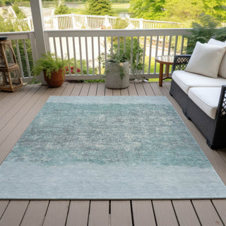 Piper Looms Chantille Stripes ACN2214 Teal Machine Washable Area Rug Outdoor Lifestyle Image Feature