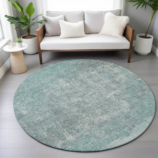 Piper Looms Chantille Stripes ACN2214 Teal Machine Washable Area Rug Round Lifestyle Image Feature
