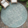 Piper Looms Chantille Stripes ACN2214 Teal Machine Washable Area Rug Round Outdoor Lifestyle Image Feature