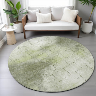 Piper Looms Chantille Geometric ACN2215 Aloe Machine Washable Area Rug Round Lifestyle Image Feature