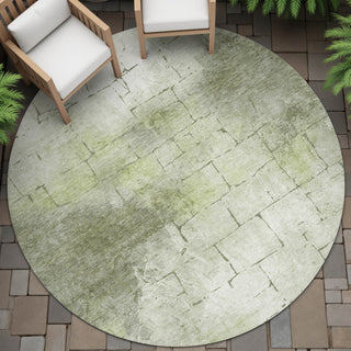 Piper Looms Chantille Geometric ACN2215 Aloe Machine Washable Area Rug Round Outdoor Lifestyle Image Feature