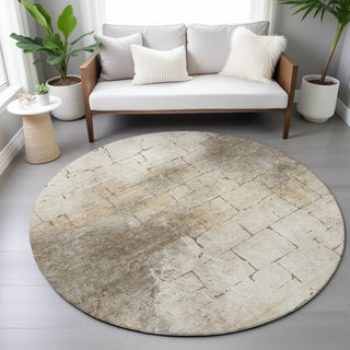 Piper Looms Chantille Geometric ACN2215 Beige Machine Washable Area Rug Round Lifestyle Image Feature