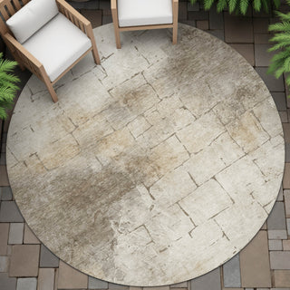 Piper Looms Chantille Geometric ACN2215 Beige Machine Washable Area Rug Round Outdoor Lifestyle Image Feature