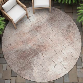 Piper Looms Chantille Geometric ACN2215 Coral Machine Washable Area Rug Round Outdoor Lifestyle Image Feature