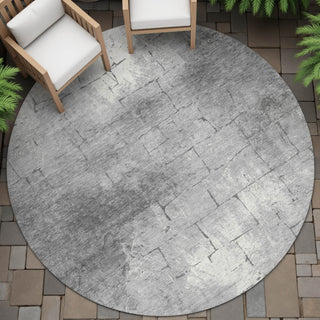 Piper Looms Chantille Geometric ACN2215 Gray Machine Washable Area Rug Round Outdoor Lifestyle Image Feature