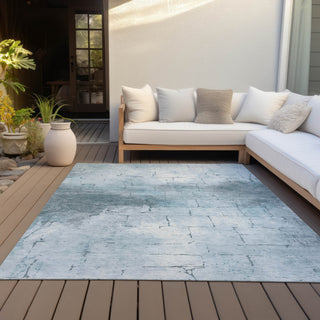 Piper Looms Chantille Geometric ACN2215 Sky Machine Washable Area Rug Outdoor Lifestyle Image Feature