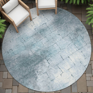 Piper Looms Chantille Geometric ACN2215 Sky Machine Washable Area Rug Round Outdoor Lifestyle Image Feature